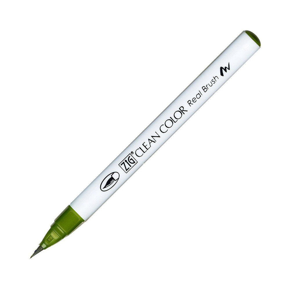Kuretake Zig Clean Colour Real Watercolour Brush Pen - Green Colour Range - 043 Olive Green - Brush Pens - Bunbougu